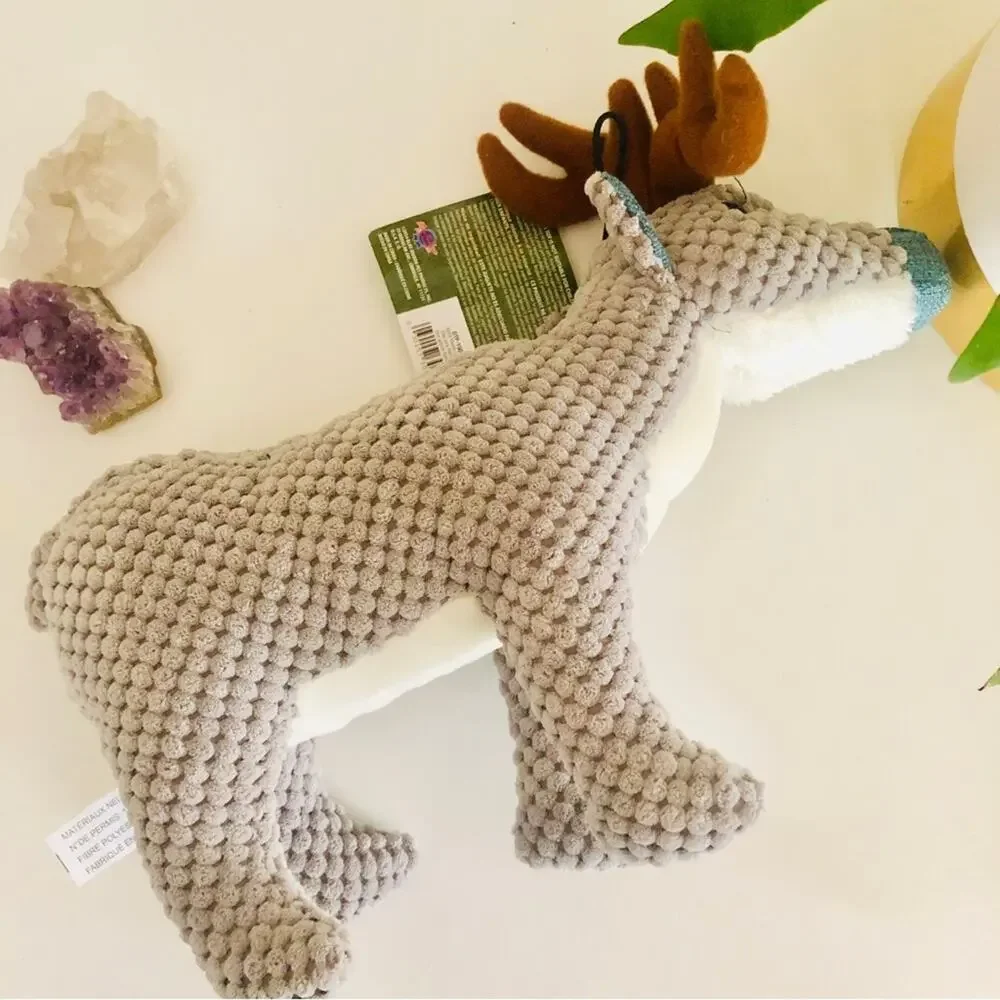 NEW Grey White Moose Reindeer Squeaker Dog Puppy Toy Plush Stuffed Animal 12